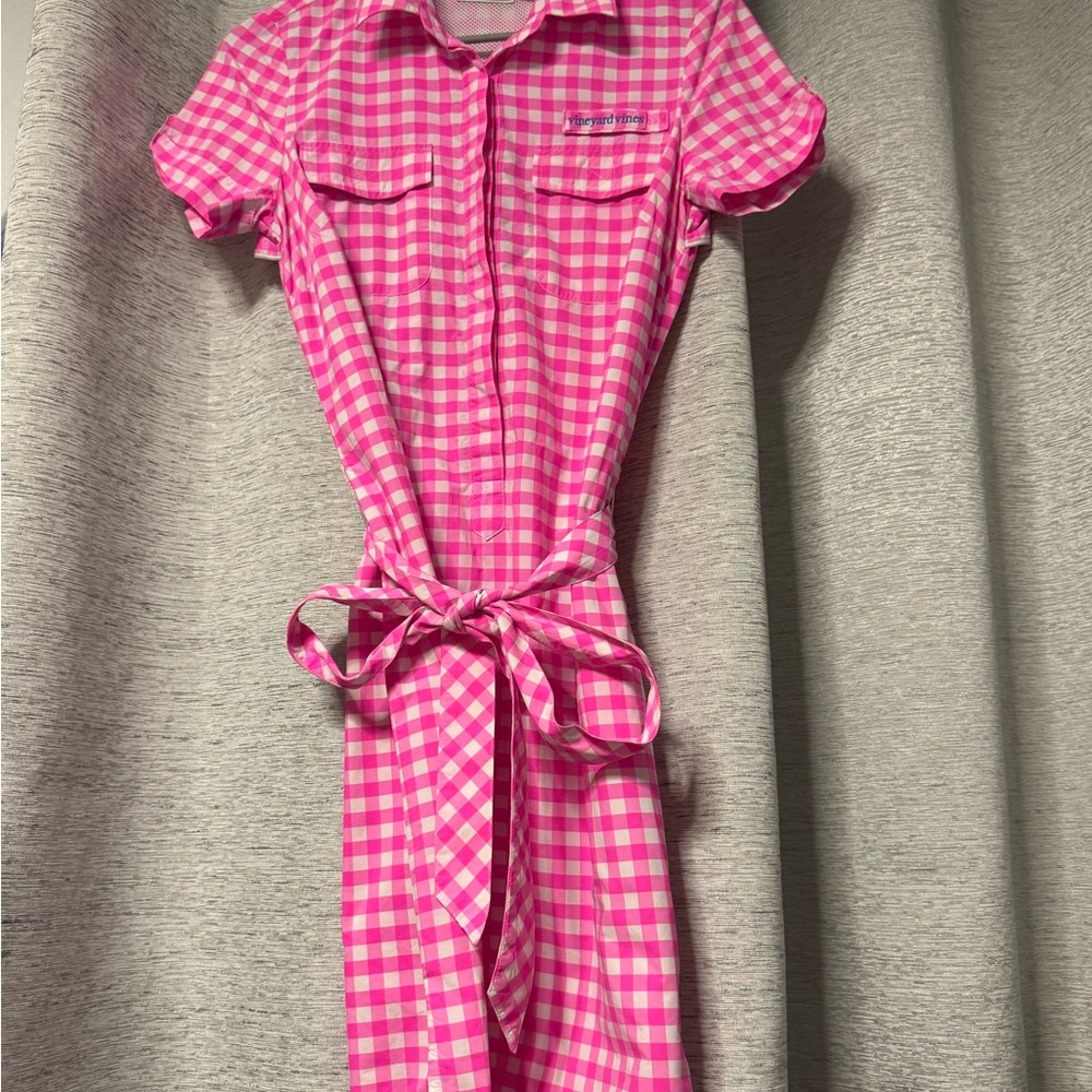 Vineyard Vines Pink Checkered Shirt Dress